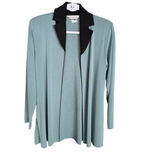 Exclusively Misook Women's Size S Cardigan Knit Teal Black Colar Career Office